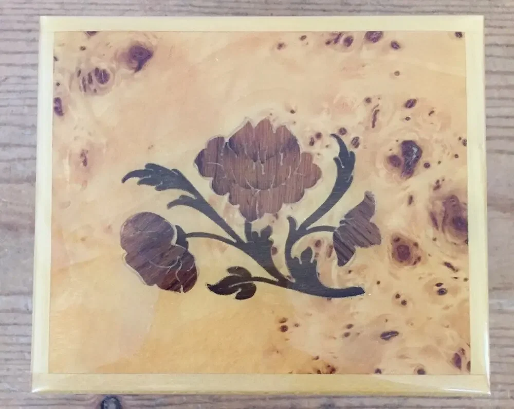 FOR PARTS REPAIR Vtg Reuge Mozart Swiss Music Box Floral Burl Wood Inlay Italy